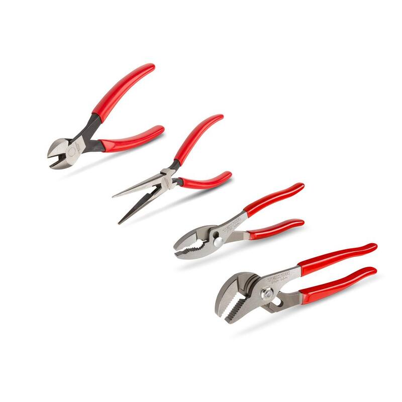Set de alicates TEKTON, 4 piezas (de ranura deslizante, de articulación ajustable, de nariz larga, de corte diagonal) - PLR99022