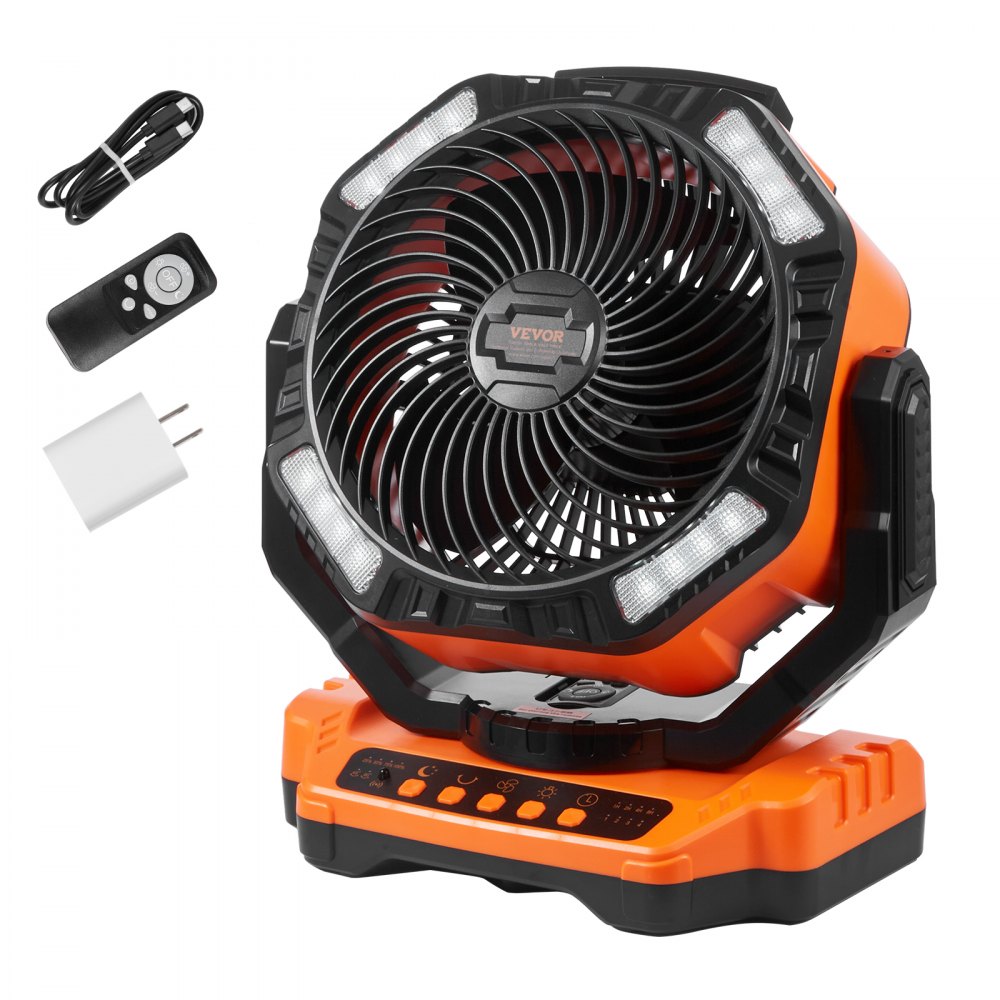 VEVOR Portable Fan Rechargeable 13 inch, Battery Powered Fan with LED Lantern, 4 Speeds Adjustable & 45°/90°Automatic Swivel & Timer , USB Battery Operated Fans for Travel Bedroom Home Camping Office - CDFS13YCTSF0R6P1WV9
