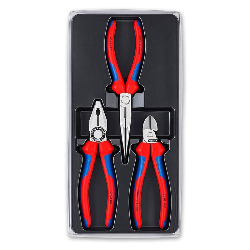 Pinzas de punta larga de combinación de 3 piezas KNIPEX con agarre diagonal cómodo - 00 20 11