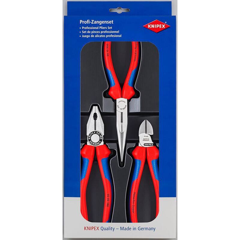Pinzas de punta larga de combinación de 3 piezas KNIPEX con agarre diagonal cómodo - 00 20 11