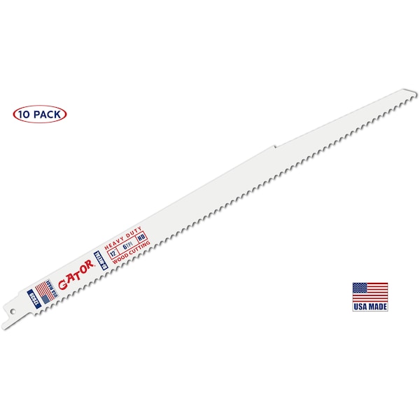 Gator Reciprocating Saw Blade 12 in. x 3/4 in. x 6tpi #12039-10, Heavy Duty Wood Cutting, 10PK - 12039-10
