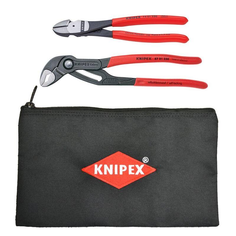 Juego de alicates de articulación de caja de 10 pulgadas KNIPEX Cobra / alicates de corte diagonal de 8 pulgadas con bolsa adicional (conjunto de 3 piezas) - 9K 00 80 124 US