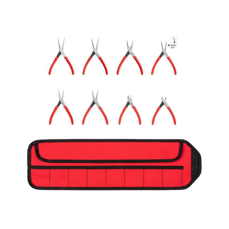Set de mini pinzas TEKTON, (8 piezas) (de punta fina, de punta larga, de punta plana, de corte) con estuche - PMN99910
