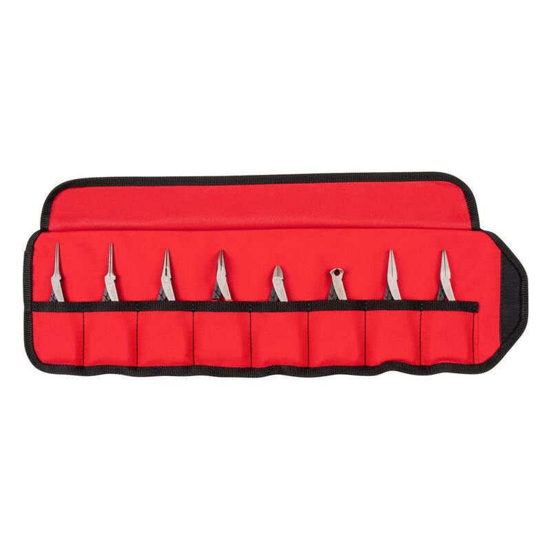 Set de mini pinzas TEKTON, (8 piezas) (de punta fina, de punta larga, de punta plana, de corte) con estuche - PMN99910