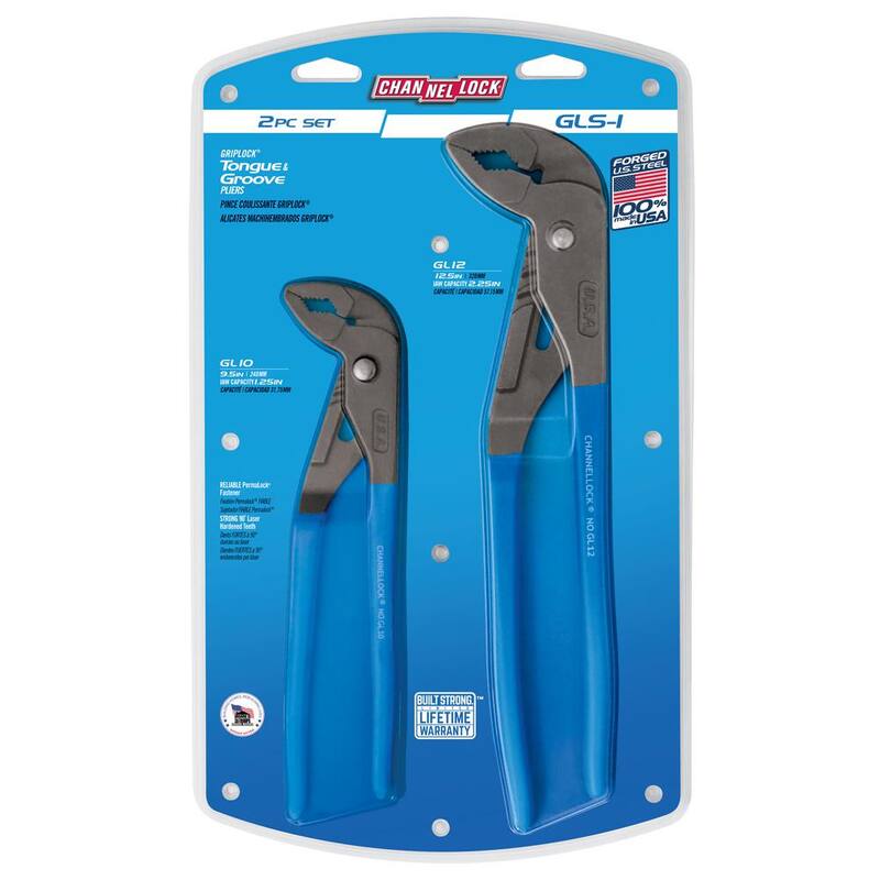 Juego de pinzas de lengüeta y ranura Channellock Griplock de 12.5 pulgadas y 9.5 pulgadas - GLS-1