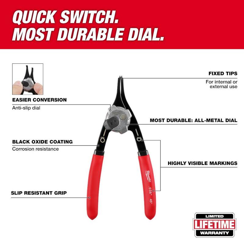 Pinzas para anillos de seguridad convertibles de 0.038 pulgadas en Milwaukee -90° - 48-22-6532