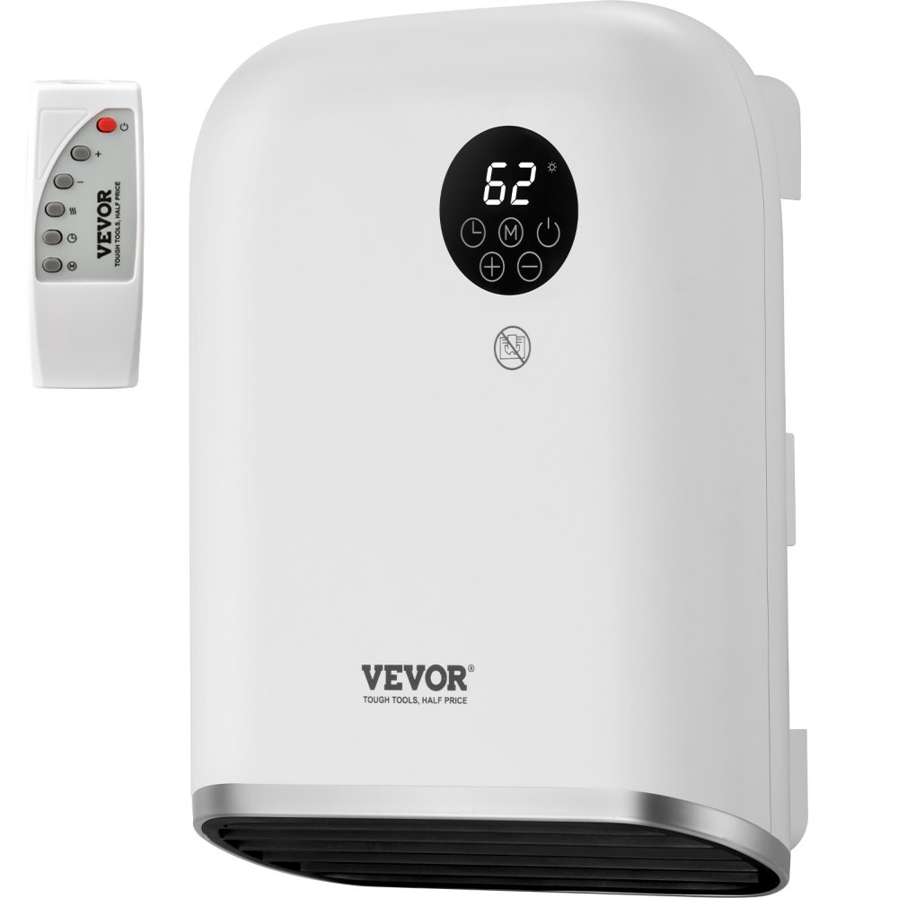 VEVOR Electric Wall Heater 1500W, Small Space Heaters with Touch Screen & Wireless Remote Control, Tip-Over & Overheat & IPX24 Waterproof Safety Protection, Wall-Mount/Tabletop for Indoor Use, White - GQSDNFJ1500W53GA3V1