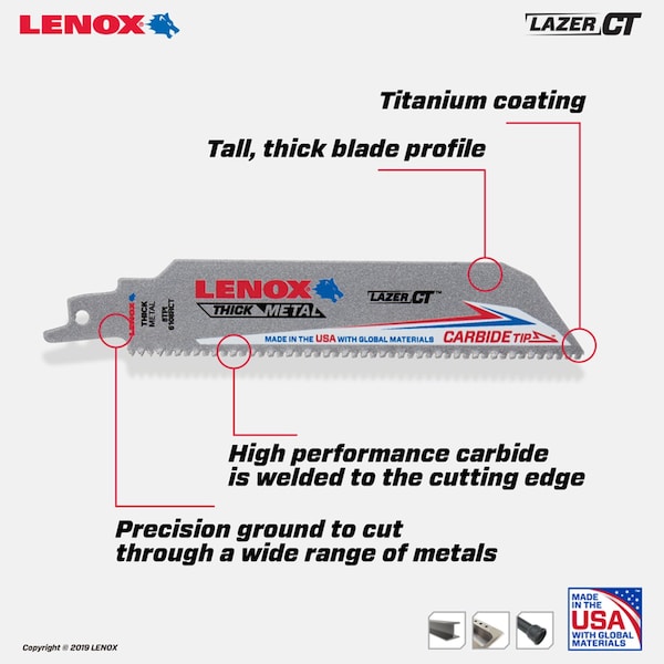 Irwin Lenox Lazer CT 6 in. Carbide Tipped Reciprocating Saw Blade 8 TPI 1 pc - 2014220