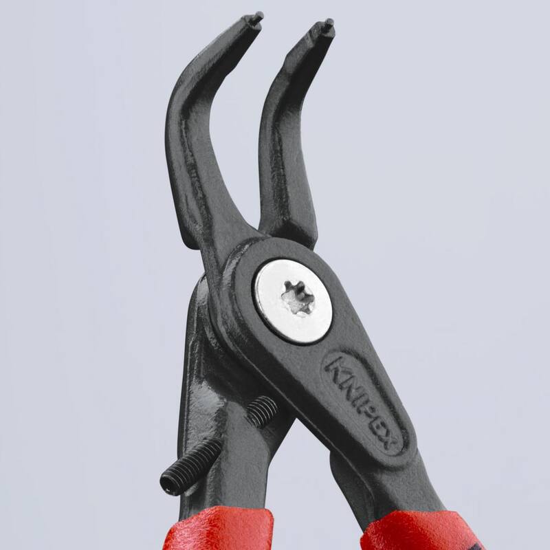 Alicates de anillo de retención de precisión KNIPEX con limitador interno de 90 grados angulado con abertura ajustable - 48 41 J01