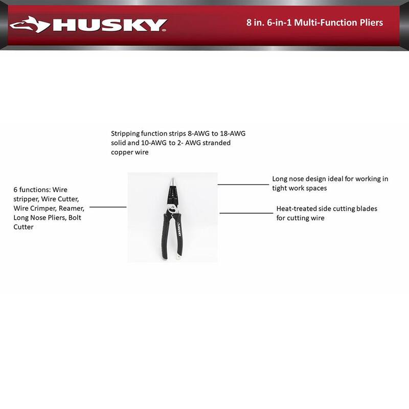 Husky 8 pulgadas 6 en 1 Alicates de punta larga multiusos - 90918
