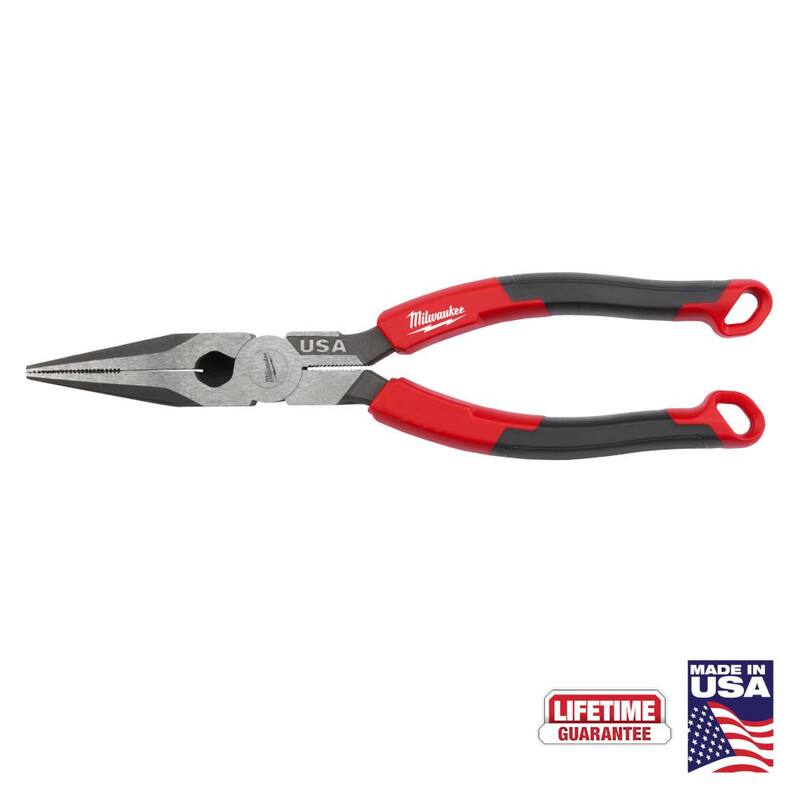 Pinzas de punta larga de 8 pulgadas Milwaukee con extractor de cinta para pescar y mango con agarre cómodo - MT555