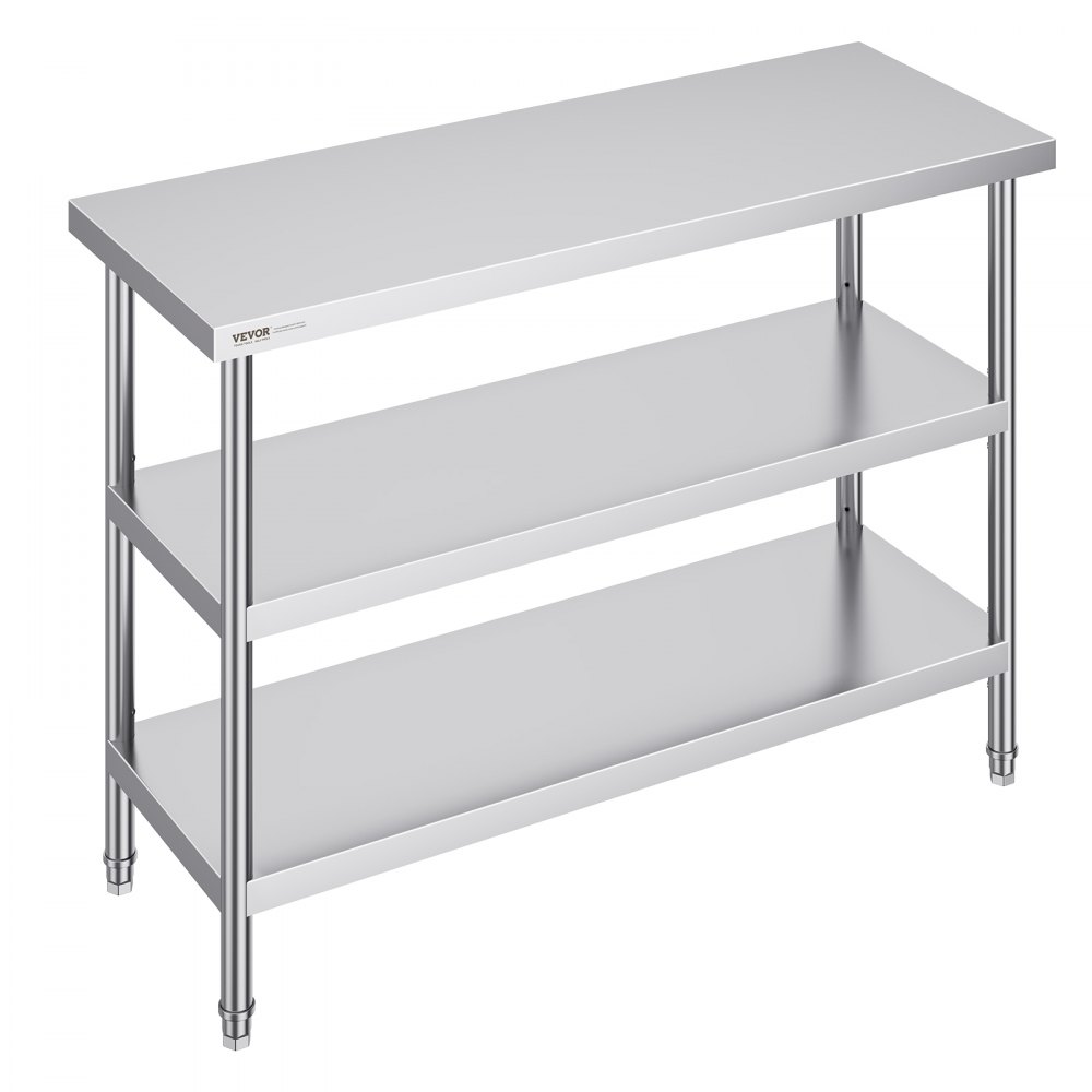 VEVOR Stainless Steel Food Prep Table, 18 x 48 x 34 Inch Commercial Kitchen Worktable, with 2 Adjustable Undershelf, Heavy Duty Prep Table Metal Work Table for BBQ, Kitchen, Home, and Garage - CFBXGGZTSCGZCKBE4V0