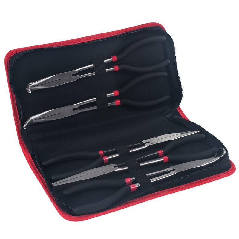 Set de 5 piezas de pinzas rectas de KING de 11 pulgadas a 90 grados, a 45 grados, para mangueras y cables, y de punta plana larga - 1915-0