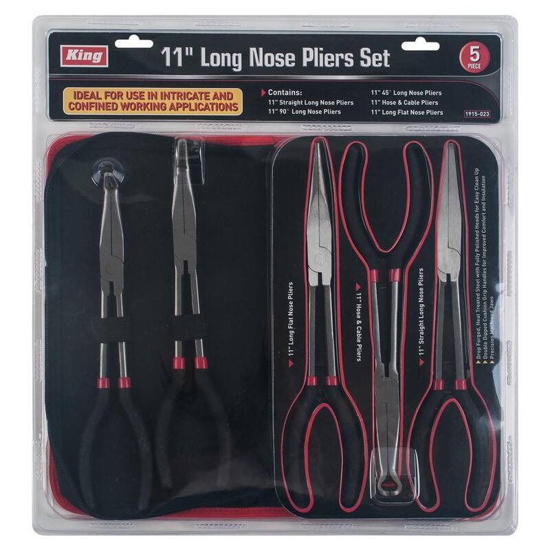 Set de 5 piezas de pinzas rectas de KING de 11 pulgadas a 90 grados, a 45 grados, para mangueras y cables, y de punta plana larga - 1915-0
