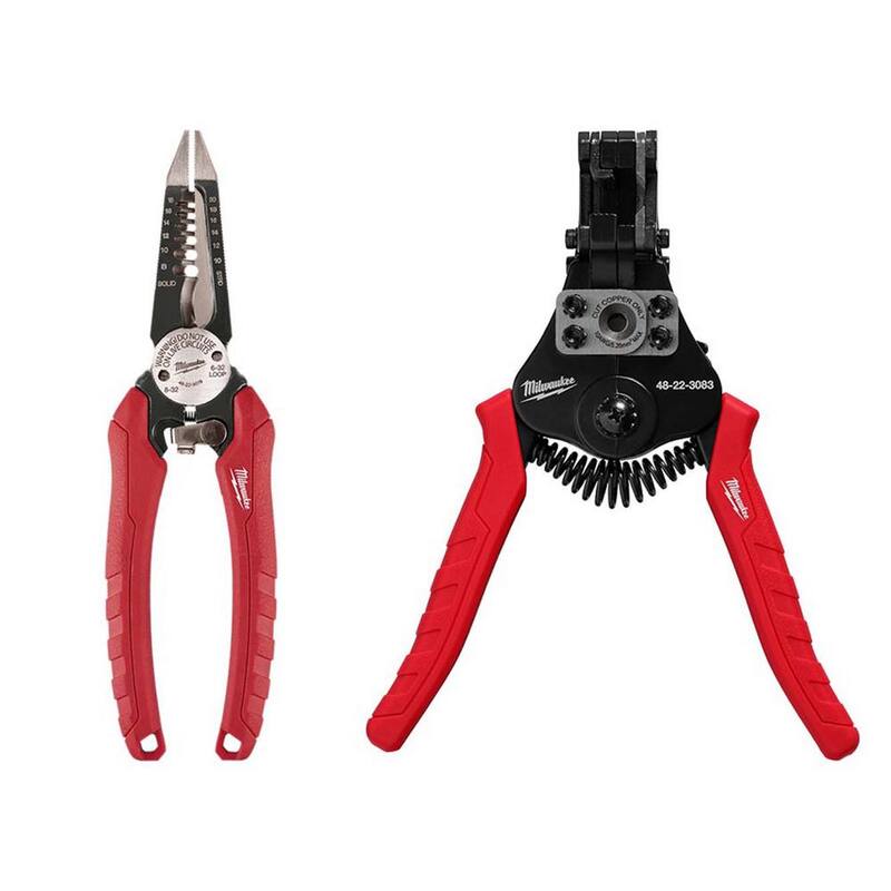 Milwaukee 7.75 pulg. Combinación Electricistas 6 en 1 Pelacables Alicates con Pelacables y Cortador Automático (2 Piezas) - 48-22-3079-48-22-3083