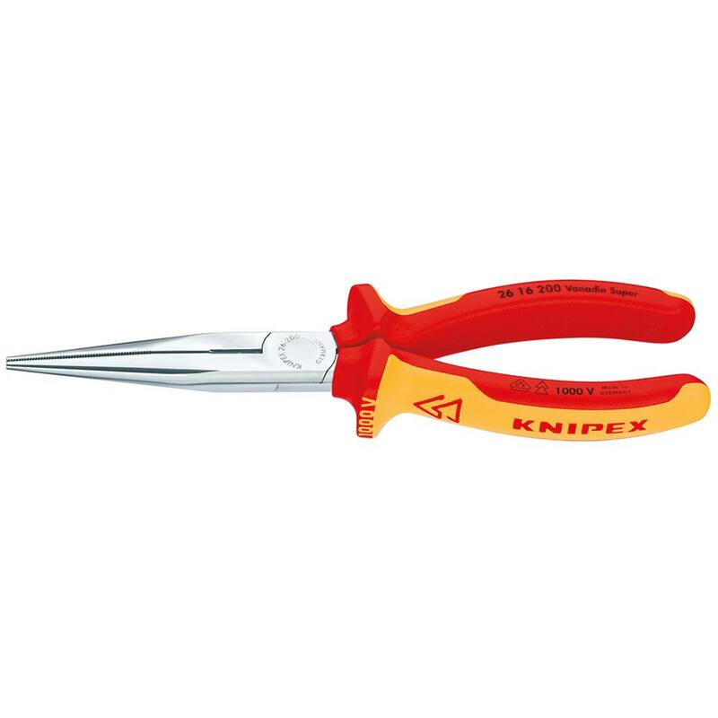KNIPEX 8 pulg. 1000-Volt Aislado de Nariz Larga con Cortador y Recubrimiento de Cromo en Rojo/Amarillo - 26 16 200