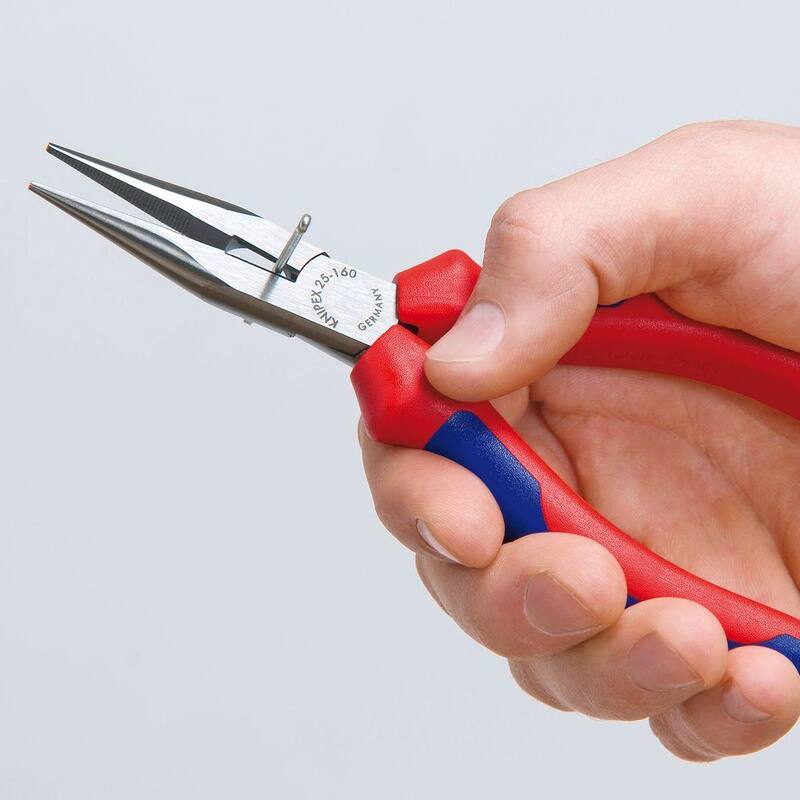Pinzas de punta larga KNIPEX de 6 pulgadas con cortador y mango con agarre cómodo - 25 02 160.