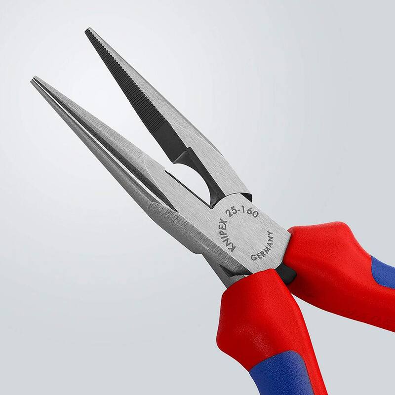 Pinzas de punta larga KNIPEX de 6 pulgadas con cortador y mango con agarre cómodo - 25 02 160.