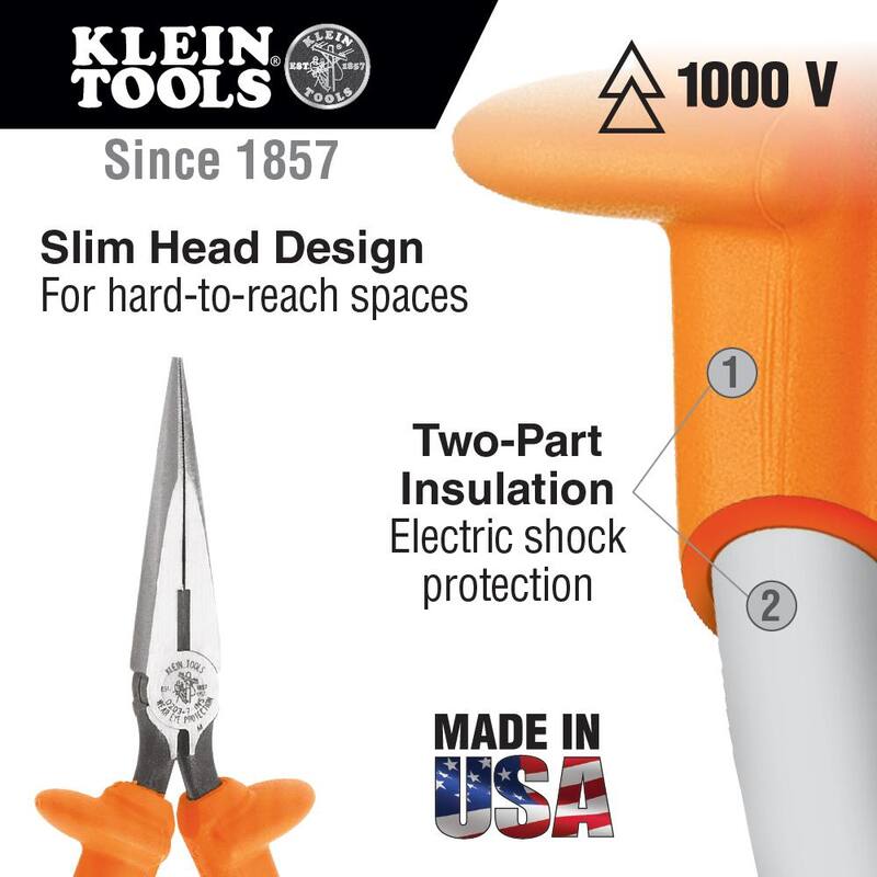 Pinzas cortadoras de aislamiento de 8 pulgadas Klein Tools de largo alcance y alta resistencia - D203-8-INS