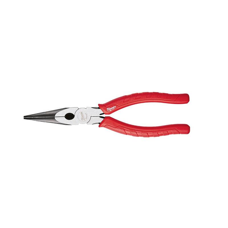 Alicates de punta larga con mango ergonómico Milwaukee de 8 pulgadas con juego de 8 destornilladores con cabeza cuadrada - 48-22-6101-48-22-2718.