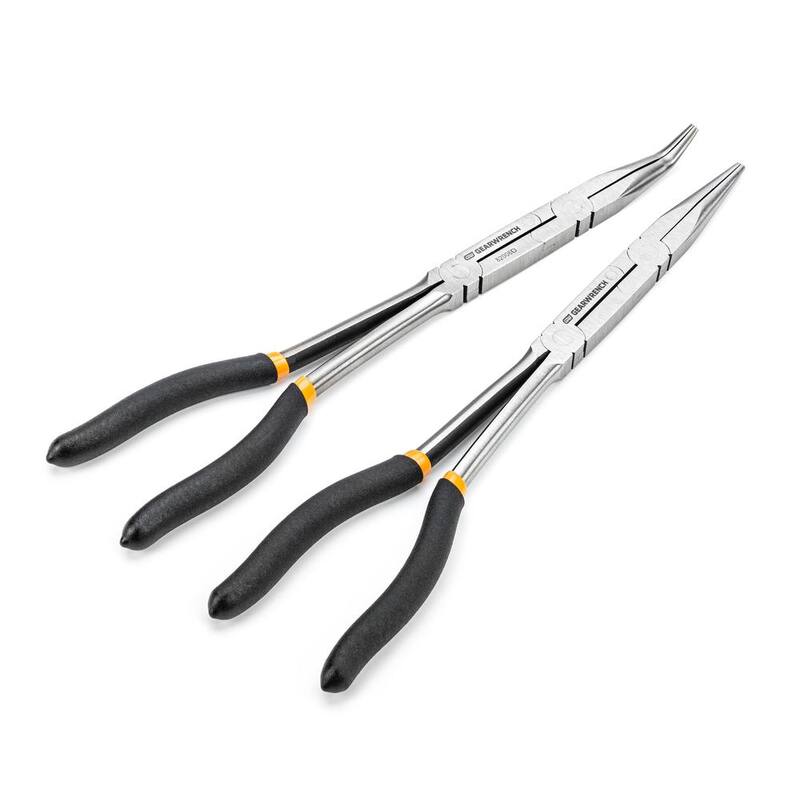 Juego de pinzas GEARWRENCH Double-X de punta larga recta y doblada a 45° con mango largo y cubierto (2 piezas) - 82106-06