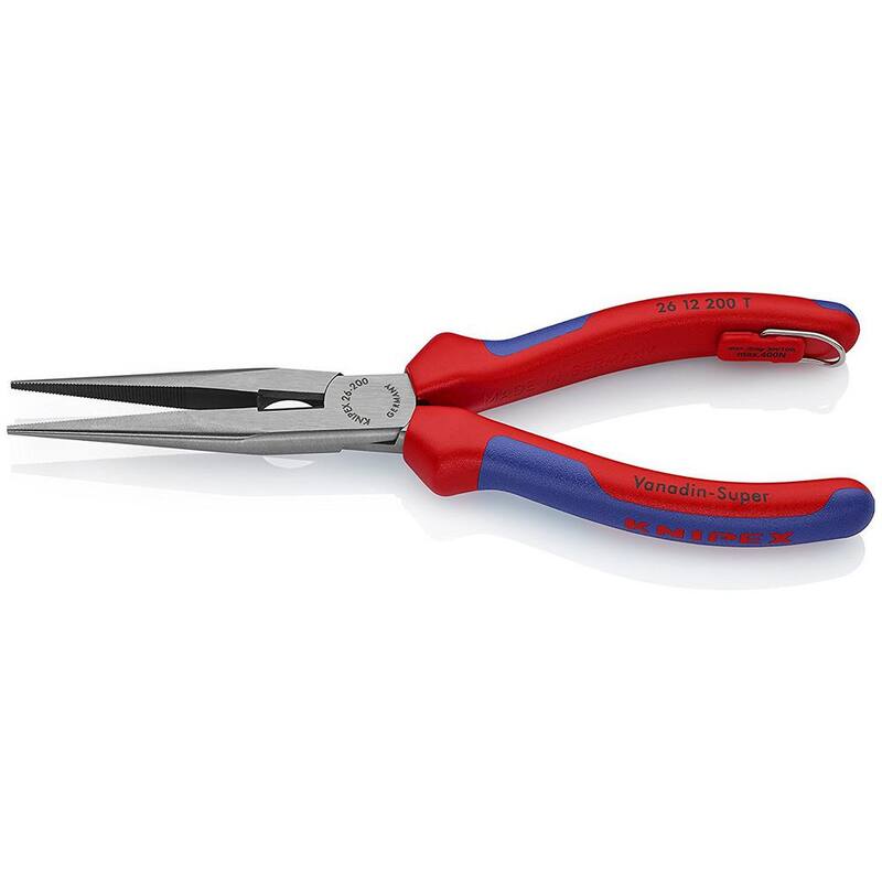 Pinzas de punta larga KNIPEX de 8 pulgadas con empuñaduras de confort de dos componentes y sujeción de correa - 26 12 200 T BKA