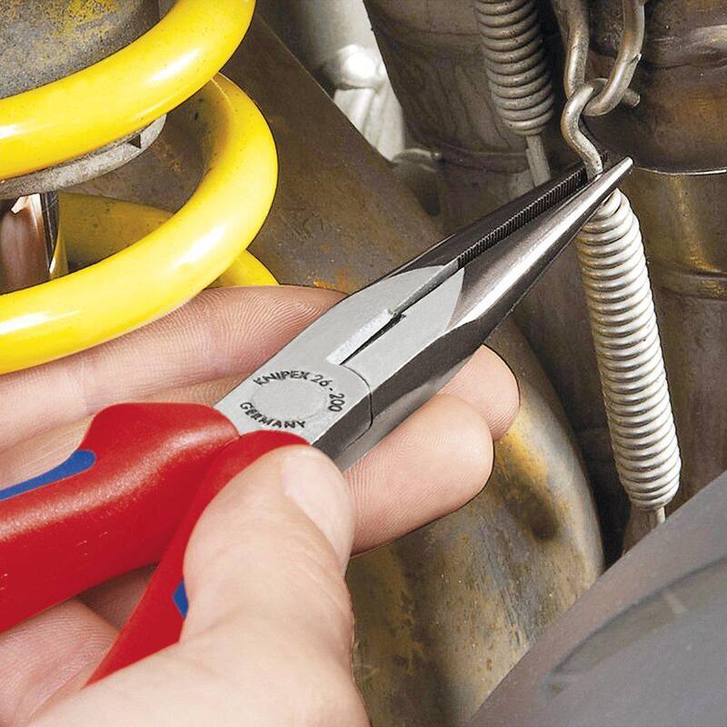 Pinzas de punta larga KNIPEX de 8 pulgadas con empuñaduras de confort de dos componentes y sujeción de correa - 26 12 200 T BKA