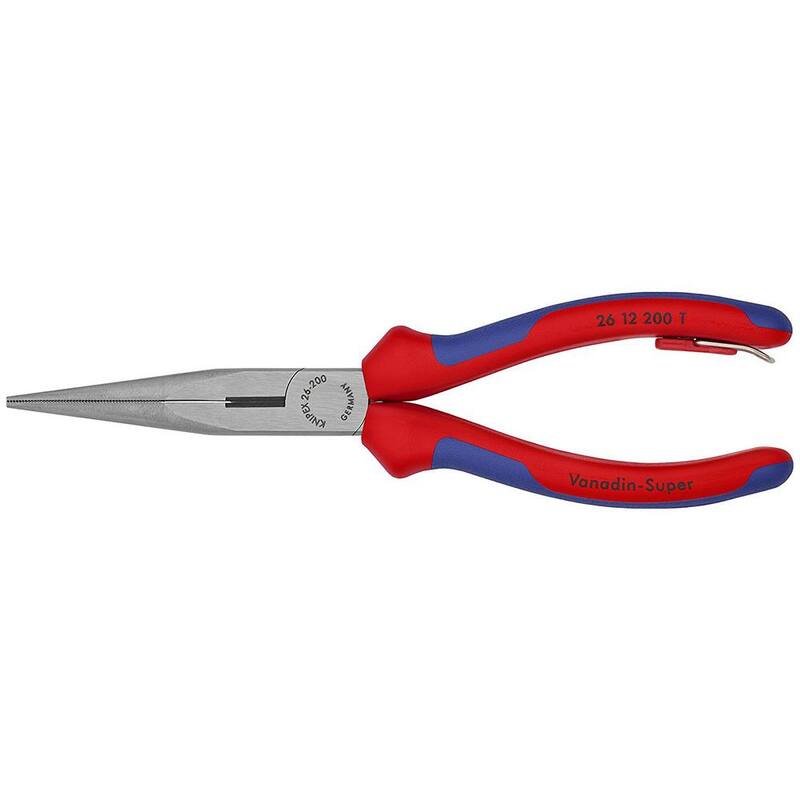 Pinzas de punta larga KNIPEX de 8 pulgadas con empuñaduras de confort de dos componentes y sujeción de correa - 26 12 200 T BKA