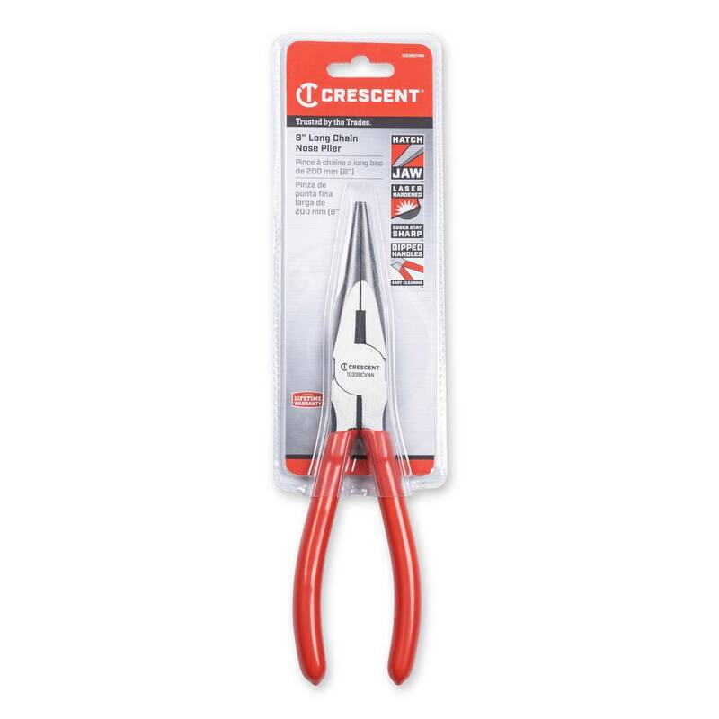 Pinzas de nariz largas con cadena de 8 pulgadas de Crescent con agarre sumergido - 10338CVNN