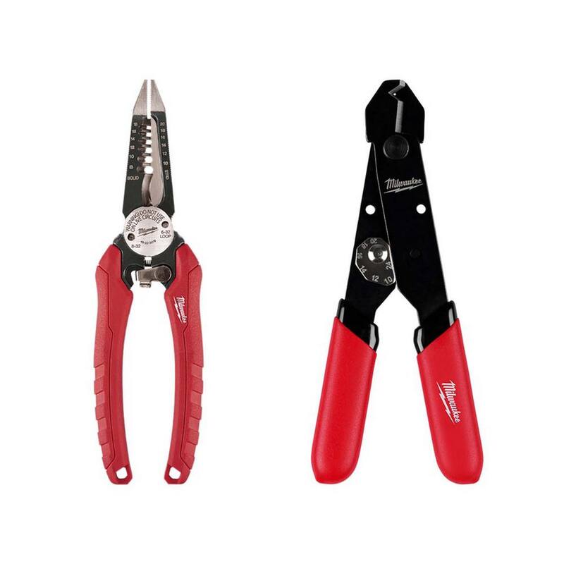 Milwaukee 7.75 in. Combinación de 6 en 1 Pelacables y Pinzas para Alambre con Pelacables/Cortador de Alambre Compacto Ajustable de 12-24 AWG (juego de 2) - 48-22-3079-48-22-3040