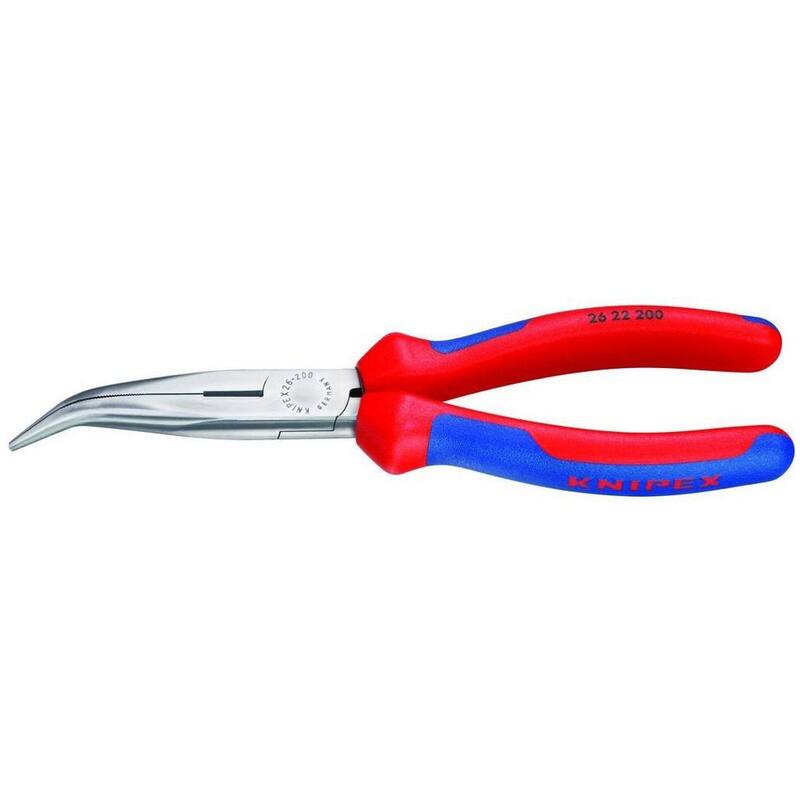 KNIPEX 8 pulgadas, pinzas de punta larga en ángulo con cortador y empuñaduras de confort de doble componente - 26 22 200 SBA.