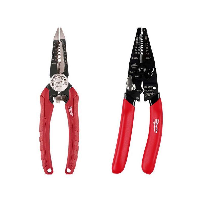 Milwaukee 7.75 pulg. Combinación de electricista 6-en-1 Pelacables Alicates 10-28 AWG Pelacables/Cortadores de alambre de uso múltiple (2 piezas) - 48-22-3079-48-22-3052