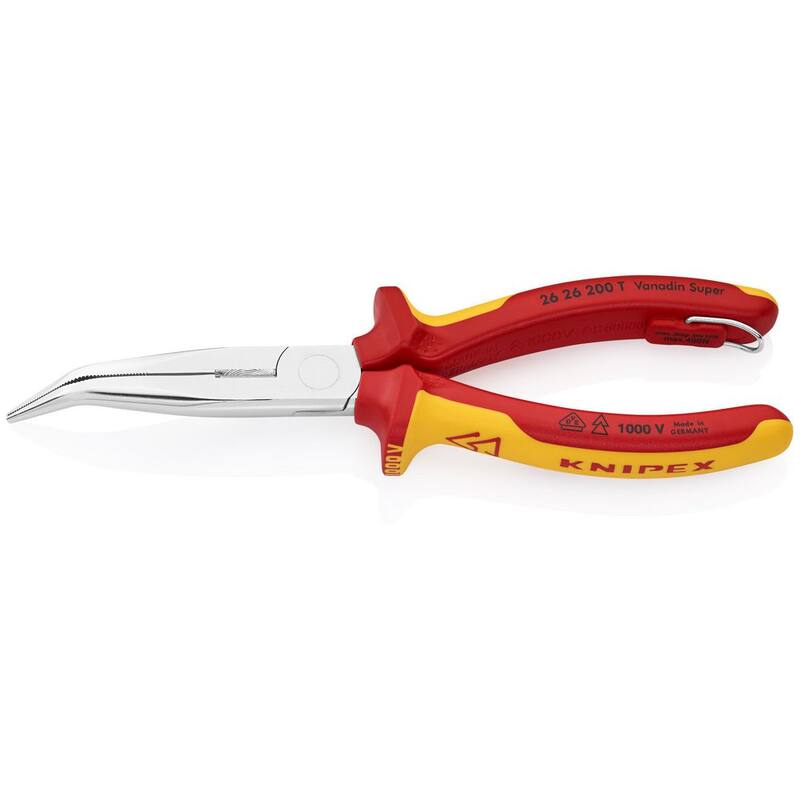 KNIPEX Pinzas de Punta Larga a 40° con Cortador - Aisladas a 1000V con Accesorio de Tether, 8" - 26 26 200 T