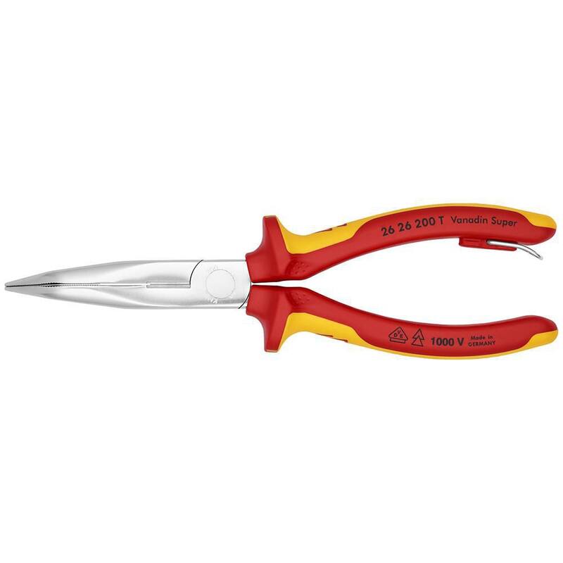KNIPEX Pinzas de Punta Larga a 40° con Cortador - Aisladas a 1000V con Accesorio de Tether, 8" - 26 26 200 T