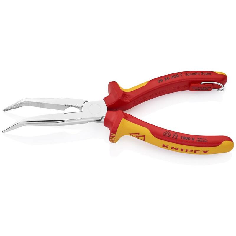KNIPEX Pinzas de Punta Larga a 40° con Cortador - Aisladas a 1000V con Accesorio de Tether, 8" - 26 26 200 T