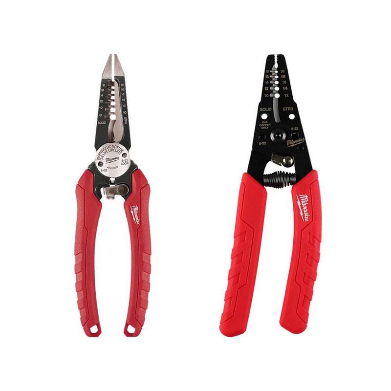 Milwaukee 7.75 pulgadas. Alicate combinado de electricista 6 en 1 con cortadora y peladora de cable de 10-18 AWG (2 piezas) - 48-22-3079-48-22-3050.
