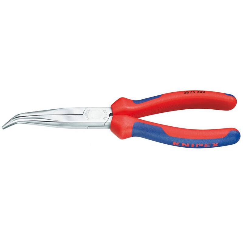 Pinzas de punta larga anguladas de 8 pulgadas KNIPEX sin cortador con agarre cómodo - 38 25 200