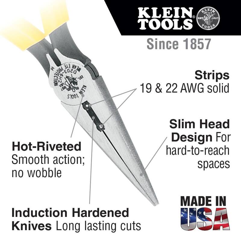 Pinzas de corte lateral de nariz larga estándar de 6 pulgadas Klein Tools para trabajos en tableros de interruptores - D203-6H2