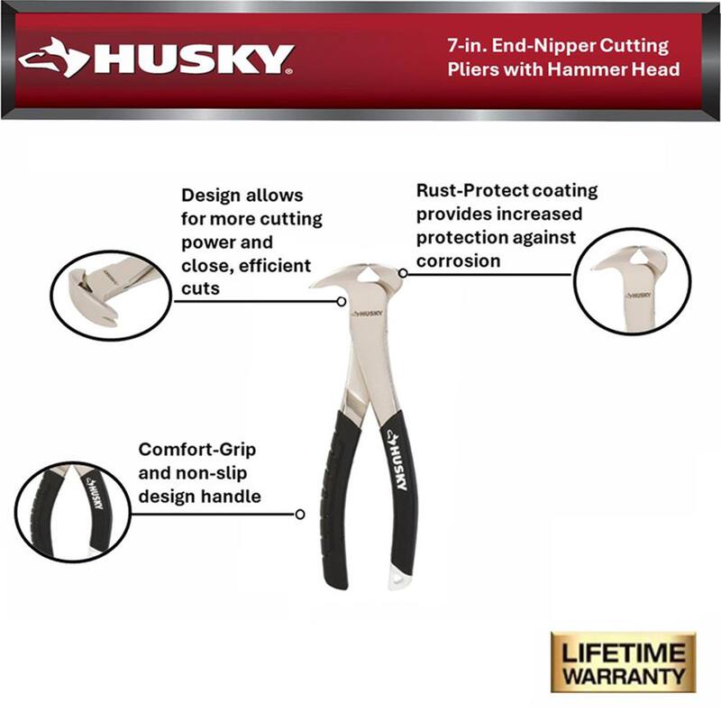 Pinzas cortadoras de extremo Husky de 7 pulgadas con cabeza de martillo - 90923
