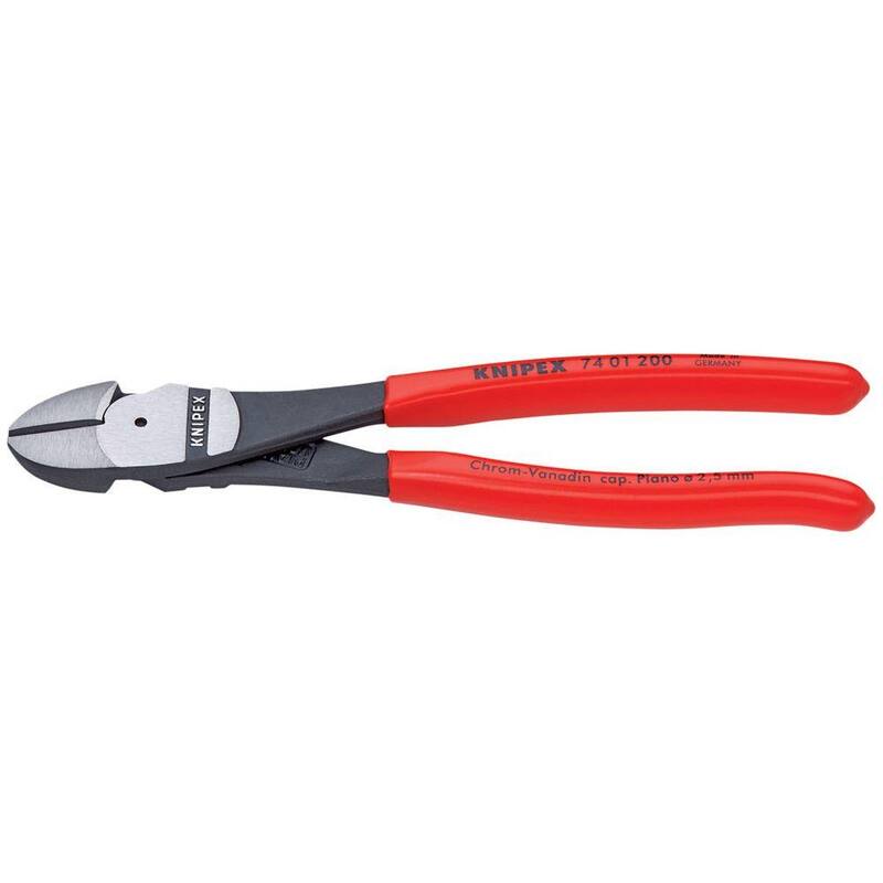 Cortadores diagonales de alto rendimiento de acero forjado KNIPEX de 8 pulgadas con borde de corte de 64 HRC y mango recto - 74 01 200.