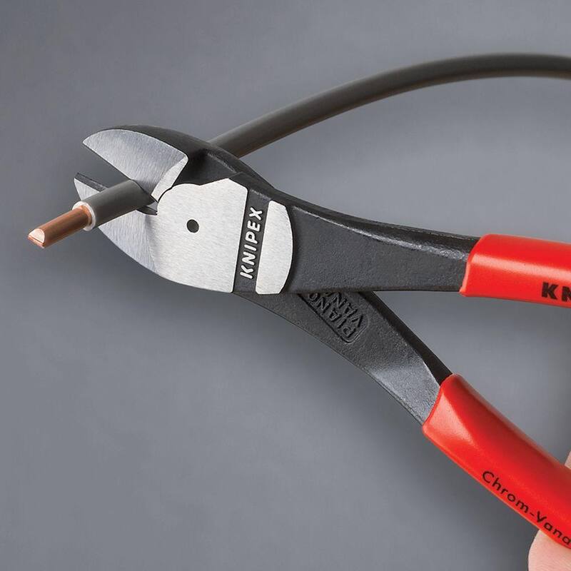 Cortadores diagonales de alto rendimiento de acero forjado KNIPEX de 8 pulgadas con borde de corte de 64 HRC y mango recto - 74 01 200.