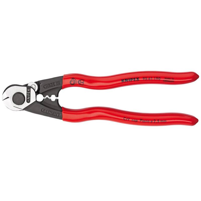 KNIPEX Cortacables de alambre de acero forjado de alta resistencia de 7-1/2 pulgadas con filo de corte de 64 HRC - 95 61 190