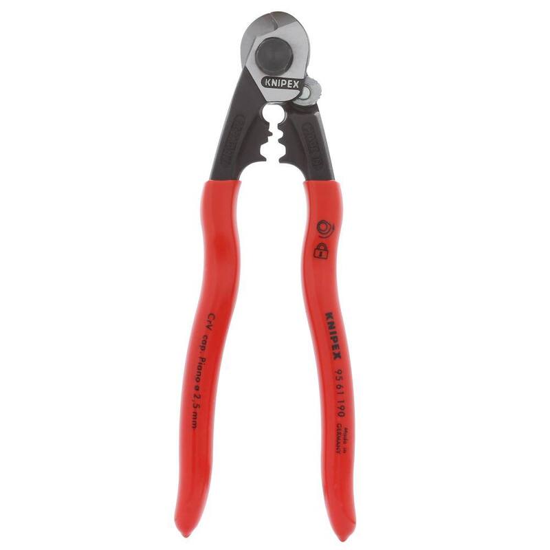 KNIPEX Cortacables de alambre de acero forjado de alta resistencia de 7-1/2 pulgadas con filo de corte de 64 HRC - 95 61 190