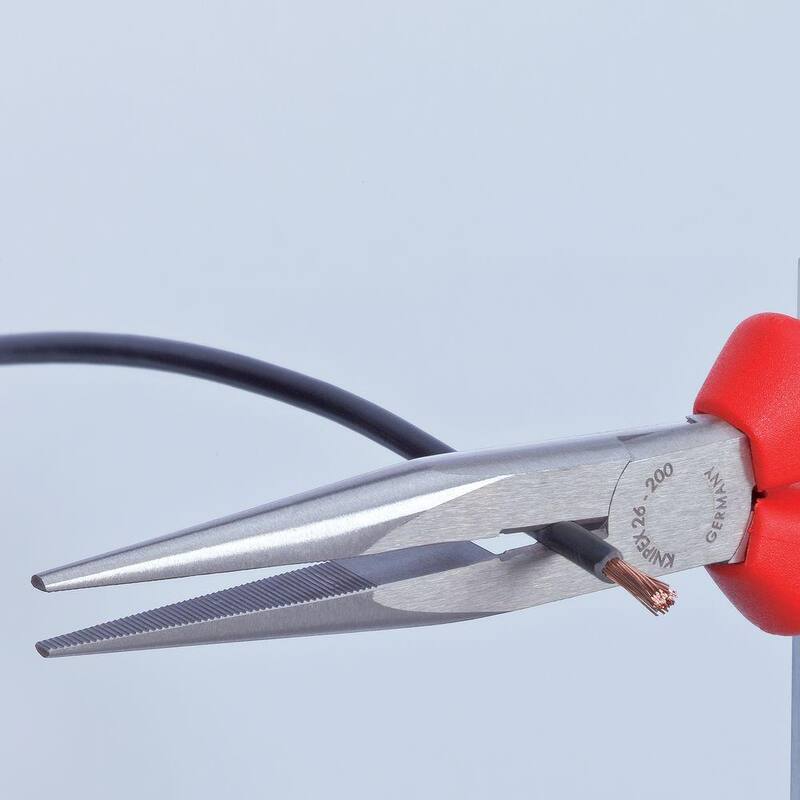 Pinzas de punta larga de acero forjado de alta resistencia KNIPEX de 8 pulgadas con filo de corte de 61 HRC y agarre ergonómico de múltiples componentes - 26 12 200