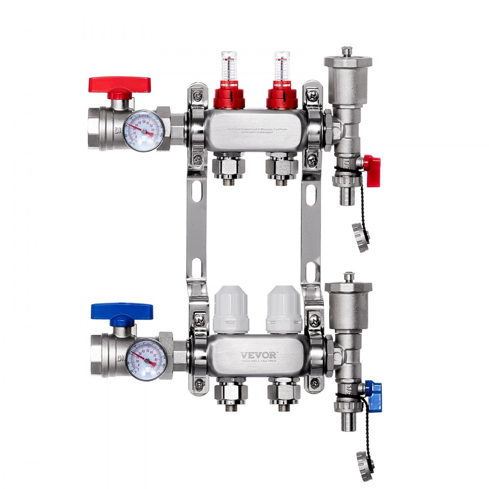 VEVOR 2-Branch Radiant Heat Manifold 1/2" PEX Tubing Floor Heating Manifold Set - DRFSQBXG2HL0BJFGWV0