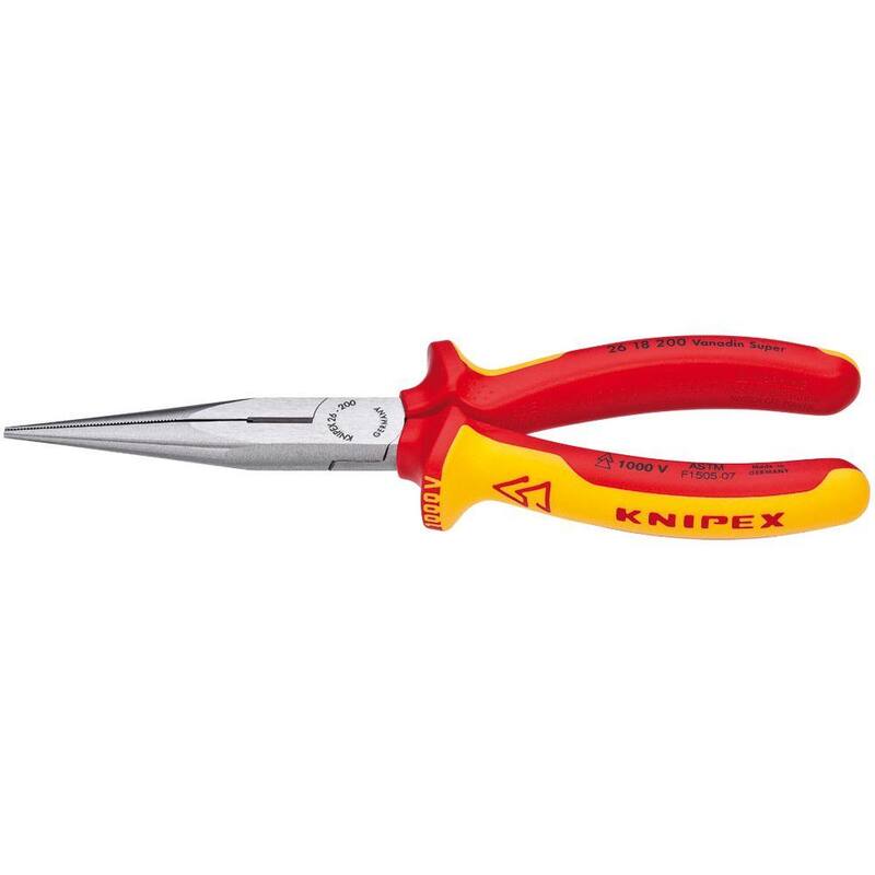 KNIPEX Alicates de Nariz Larga de Acero Forjado de Alta Resistencia de 8 pulgadas con filo de corte de 61 HRC y aislamiento de 1,000 voltios - 26 18 200 SBA