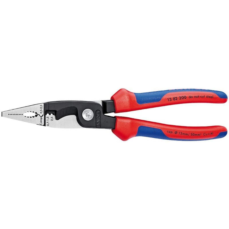 KNIPEX Alicate de instalación eléctrica de acero forjado resistente de 6 en 1 con mango de varios componentes - 13 82 200 SB