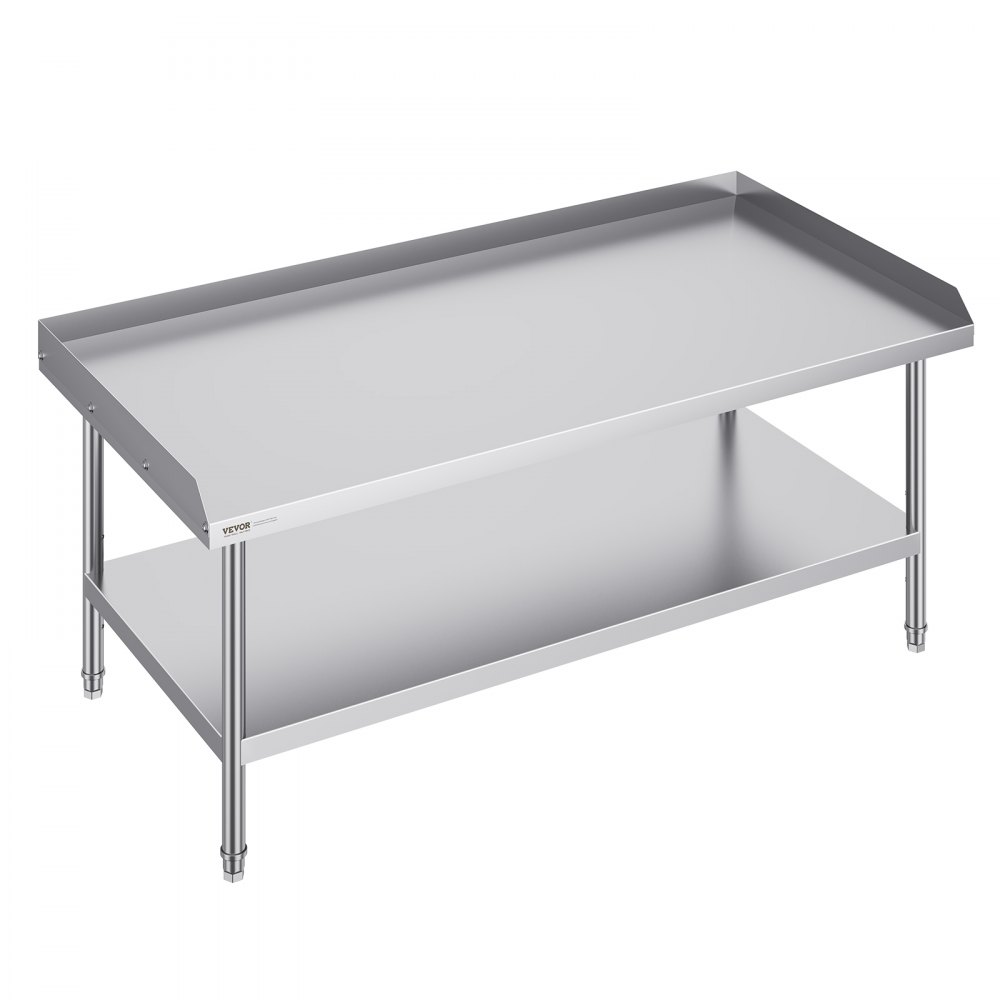VEVOR Stainless Steel Work Table, 30 x 60 x 26 Inch Commercial Food Prep Worktable, 3-Sided Backsplash Heavy Duty Prep Worktable, Metal Work Table with Adjustable Height for Restaurant Home Hotel - CFBXGGZTSBT3TQ6L7V0