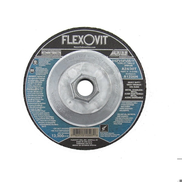 Rueda de esmerilado de centro deprimido Flexovit HP Heavy Duty, 4-1/2 pulg de diámetro x 1/4 pulg de grosor, grano A24T, óxido de aluminio - A1226H