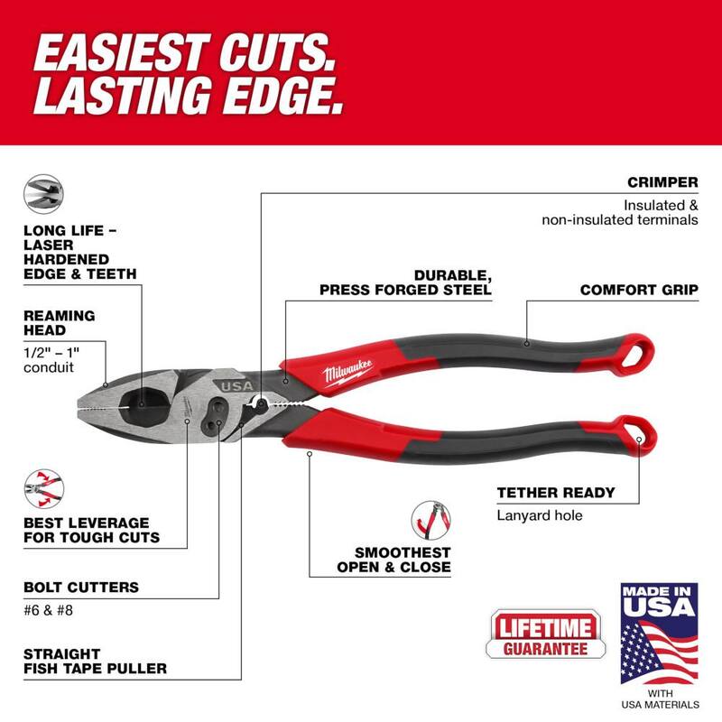 Electricistas de Milwaukee 9 in. Alicate de corte con agarre cómodo Lineman con engarzador y cortador de pernos con juego de herramientas destornillador (8 piezas) - MT558-MT555-MT550C-MT200-4-48-22-3079